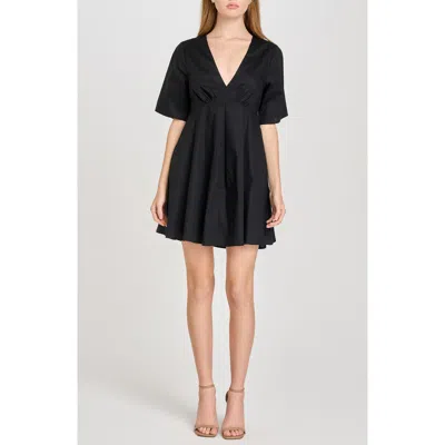 Wayf Zelma Short Sleeve Babydoll Minidress In Black