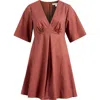 Wayf Zelma Short Sleeve Babydoll Minidress In Redwood