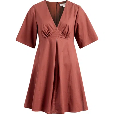 Wayf Zelma Short Sleeve Babydoll Minidress In Redwood