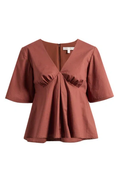 Wayf Zelma V-neck Babydoll Top In Redwood