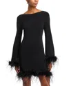 Wayf Karlie Feather Trim Long Sleeve Minidress In Black