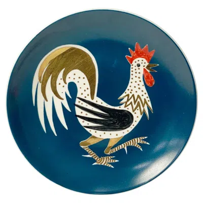 Pre-owned Waylande Gregory Art Deco Hand-painted Rooster Ceramic Plate, Circa 1930s In Blue