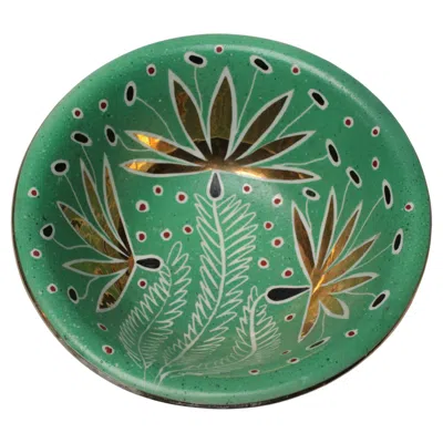 Pre-owned Waylande Gregory Art Deco Mint Green And Gold Leaf Ceramic Bowl By