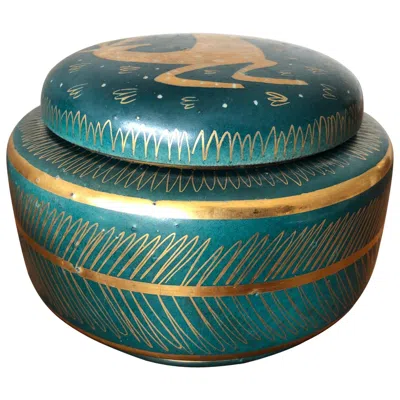 Pre-owned Waylande Gregory Ceramic Jar With Sgraffito Decoration In Blue