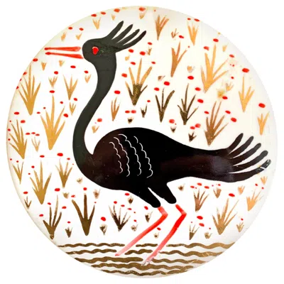 Pre-owned Waylande Gregory Crested Water Bird,  Art Deco Rondel In Black And Gold By