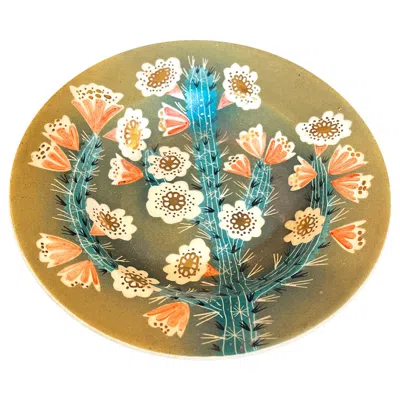 Pre-owned Waylande Gregory Flowering Cactus,  Rare, Brilliantly Glazed Art Deco Bowl By  In Brown
