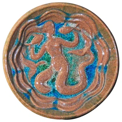 Pre-owned Waylande Gregory Mermaid Bowl,  Monumental Art Deco Sculptural Piece, Green & Blue Glazes