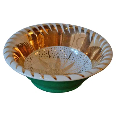 Pre-owned Waylande Gregory Mid Century Ceramic Bowl With Gold Decoration By  In Brown