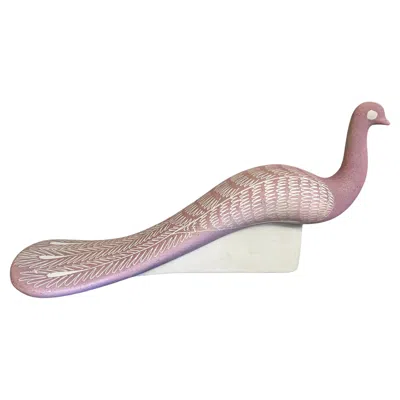 Pre-owned Waylande Gregory Peacock In Purple And White, 1950s Porcelain Sculpture W/ Sgraffito Decoration