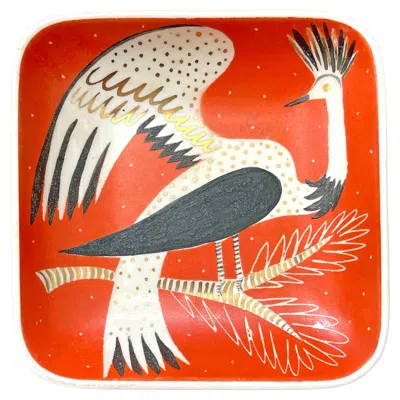 Pre-owned Waylande Gregory Phoenix In Black & Gold W/ Scarlet Ground, Fabulous Art Deco-mid Century Dish In Red