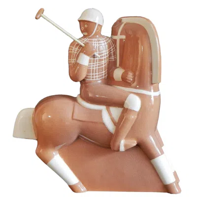 Pre-owned Waylande Gregory Polo Player,  Classic And Rare Art Deco Sculpture In Caramel Hue By Gregory In Brown