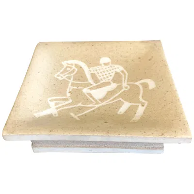 Pre-owned Waylande Gregory Polo Player,  Footed, Shallow Dish With Polo Motif, Art Deco, By Gregory In Sand