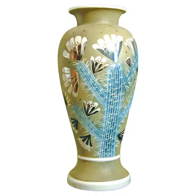Pre-owned Waylande Gregory Rare Art Deco "flowering Cactus" Vase By  In Gray