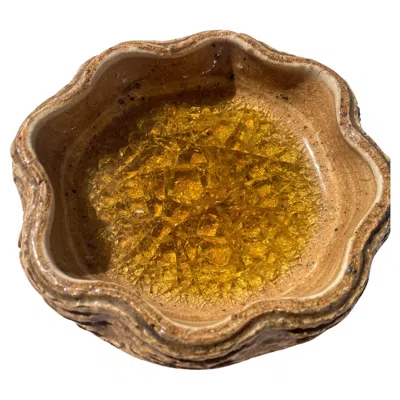 Pre-owned Waylande Gregory Rare Ceramic/pottery Fused Glass Glaze Bowl Pat 2357399, Signed In Brown