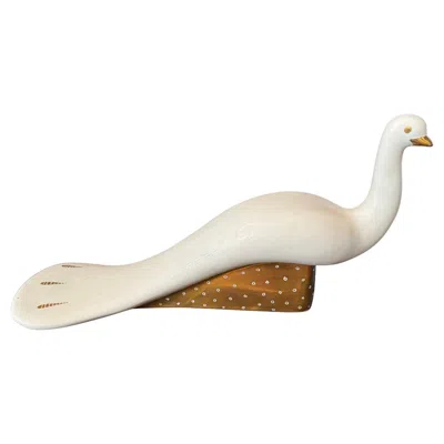 Pre-owned Waylande Gregory White And Gold Peacock, Rare Mid Century Porcelain Sculpture, Sgraffito Glaze