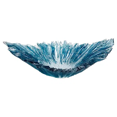 Pre-owned Wayne Charmer Oval Coral Bowl In Aqua, A Blue Sculptural Glass Centrepiece By  In Red