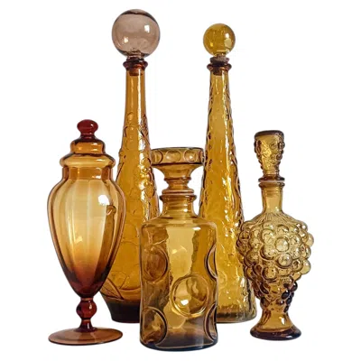 Pre-owned Wayne Husted Empoli Amber Glass Decanter Set, , Italy, 1950s In Brown