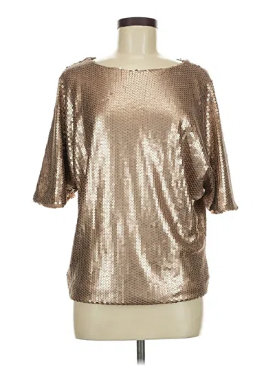 Pre-owned Wdny 3/4 Sleeve Top Gold Metallic Pattern Boatneck Tops