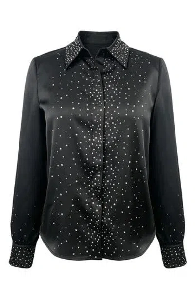 Wdny Beaded Satin Shirt In Black