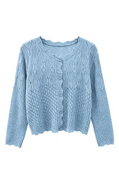 Wdny Crochet Cardigan Sweater In Blue