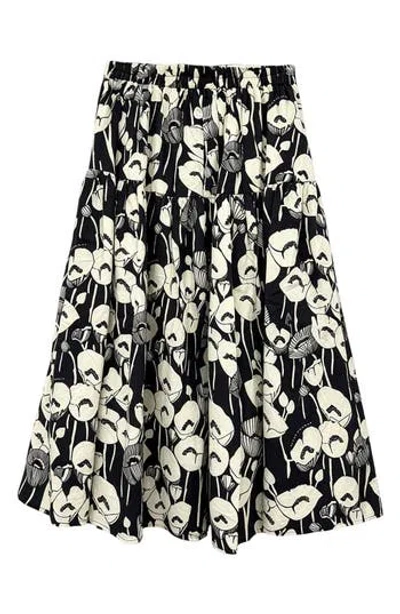 Wdny Floral Cotton Pull-on Skirt In Black