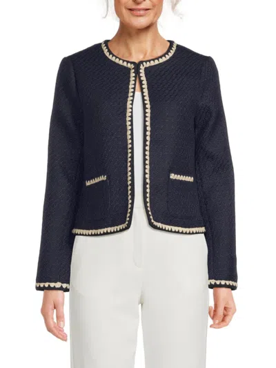 Wdny Men's Scalloped Trim Bouclé Jacket In Navy Cream