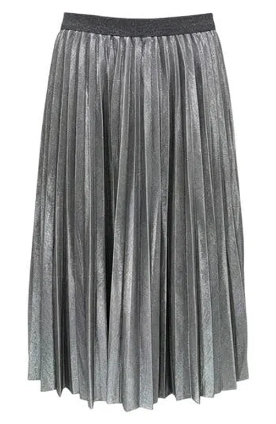 Wdny Pleated Metallic Midi Skirt In Gray