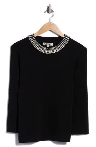 Wdny Rhinestone Crewneck Sweater In Black