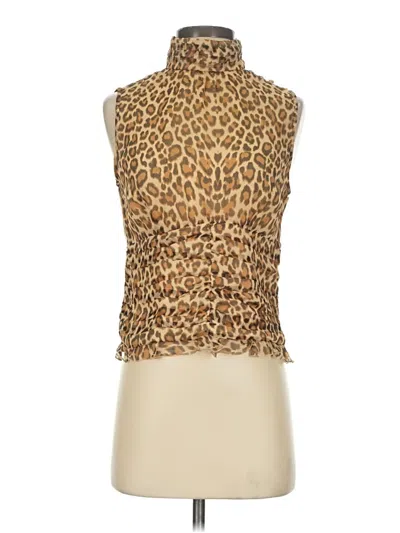 Pre-owned Wdny Sleeveless Silk Top Tan High Neck Tops