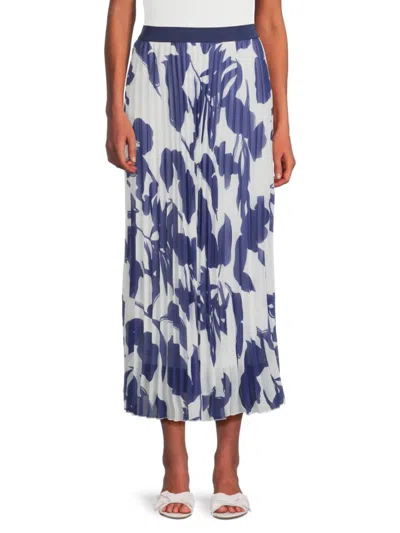 Wdny Women's Accordion Pleat Printed Midi-skirt In Navy Multicolor