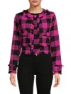 WDNY WOMEN'S CHECKED BUTTON CROPPED JACKET
