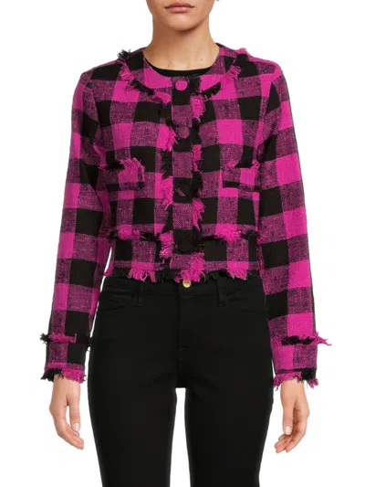 Wdny Women's Checked Button Cropped Jacket In Pink Black