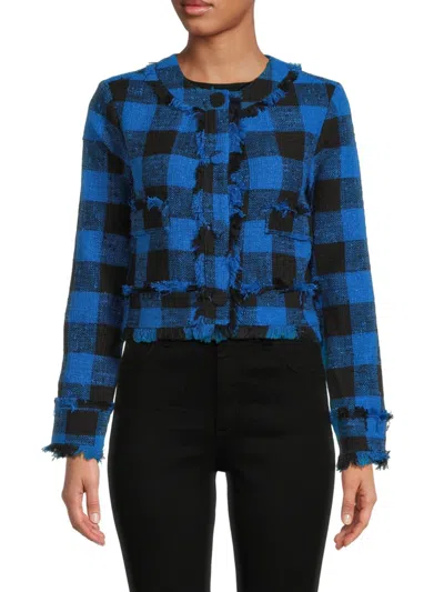 Wdny Women's Checked Cropped Jacket In Black Blue