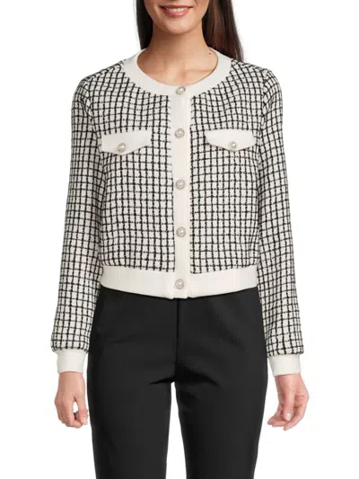 Wdny Women's Checked Tweed Button Jacket In White Black