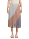 Wdny Women's Colorblock Accordian Pleated Midi Skirt In Beige Multi