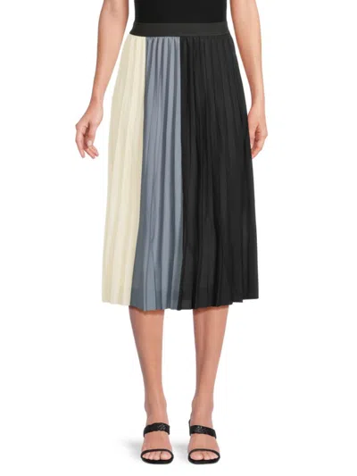 Wdny Women's Colorblock Pleated Skirt In Black Blue