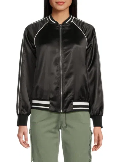 Wdny Women's Contrast Trim Satin Bomber Jacket In Black