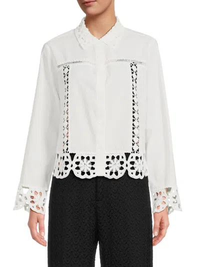 Wdny Women's Cotton Crochet Inset Blouse
