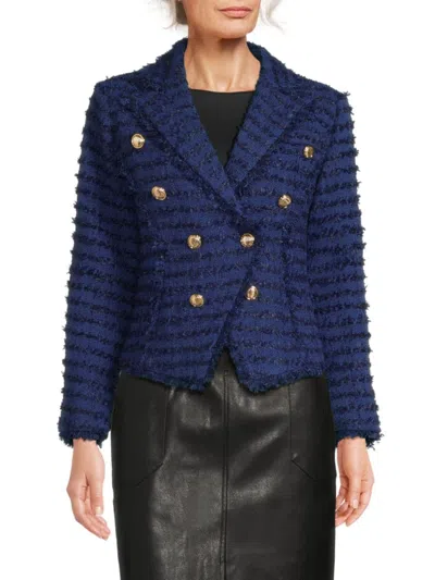 Wdny Women's Double Breasted Fringe Blazer In Navy
