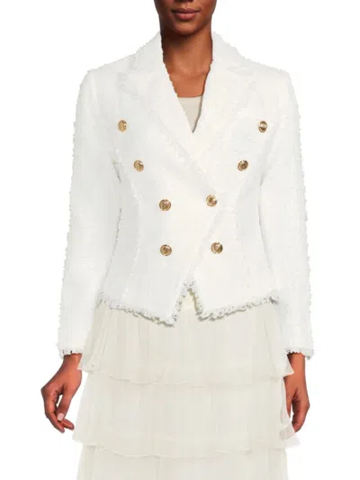 Wdny Women's Double Breasted Fringe Blazer In White