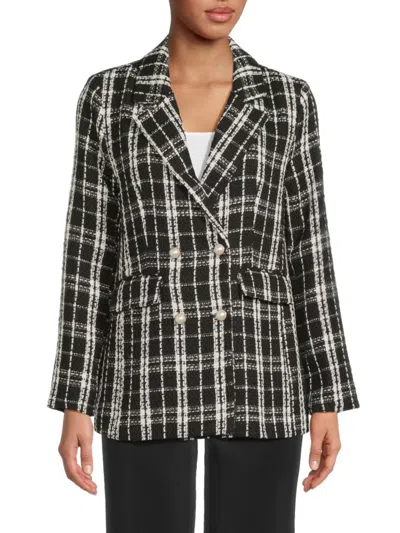Wdny Women's Double Breasted Plaid Sport Coat In Black White