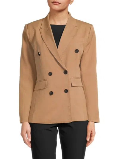 Wdny Women's Double-breasted Stretch Woven Blazer In Brown