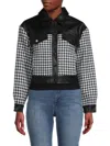 WDNY WOMEN'S FAUX LEATHER & HOUNDSTOOTH JACKET