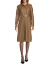 Wdny Women's Faux Leather Belted Shirtdress In Brown