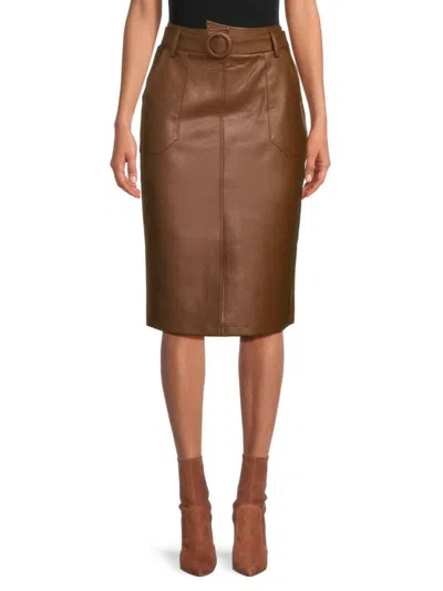 Wdny Women's Faux Leather Midi Skirt In Cognac