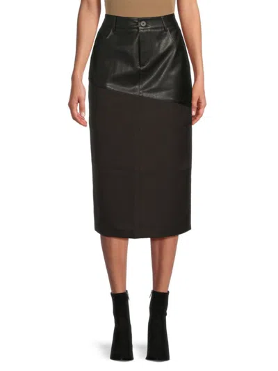 Wdny Women's Faux Leather Spliced Midi Skirt In Black