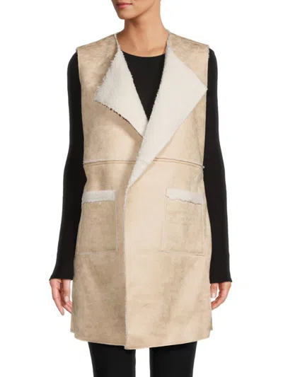 Wdny Women's Faux Shearling Longline Vest In Ivory