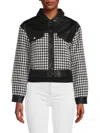 WDNY WOMEN'S HOUNDSTOOTH FAUX LEATHER CROPPED JACKET