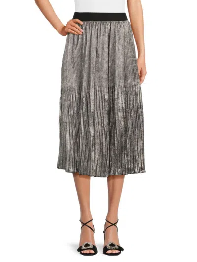 Wdny Women's Metallic Accordion Pleat Midi Skirt In Silver
