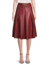 Wdny Women's Pleated Faux-leather A-line Knee-length Skirt In Burgundy